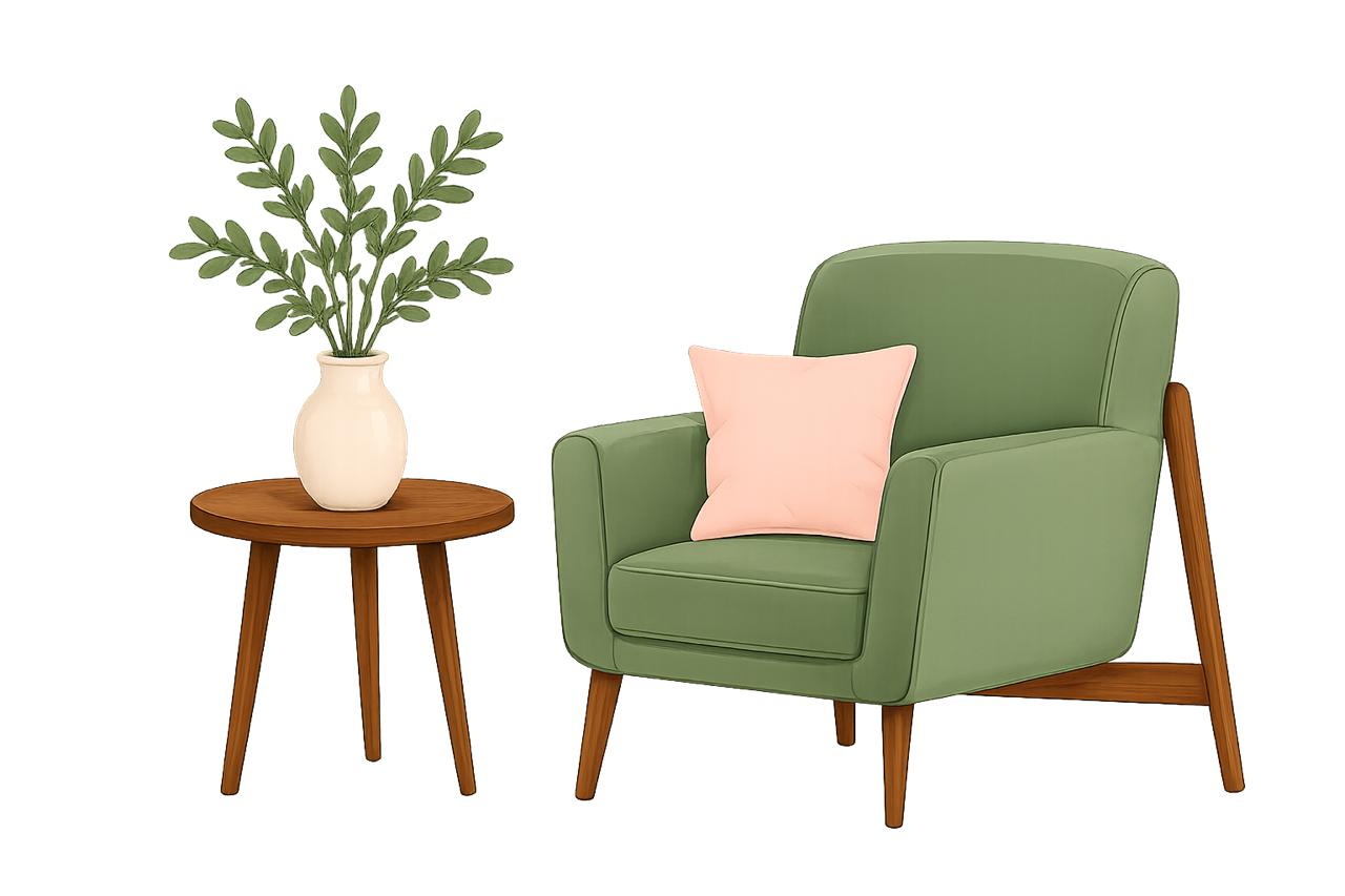 A calm chair and table for candidate conversations